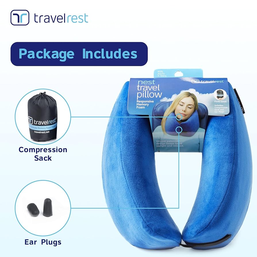travelrest 　高級トラベルピロー 　ブルー　ネイビー Amazon｜Travelrest オールインワン 高級トラベルピロー - 洗濯